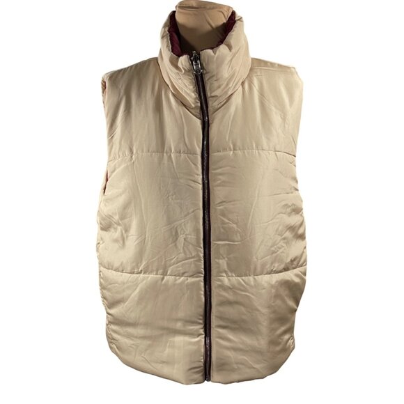 Staccato Reversible Puffer Vest Maroon Tan Women's Size L Large Mock Neck - Picture 1 of 9
